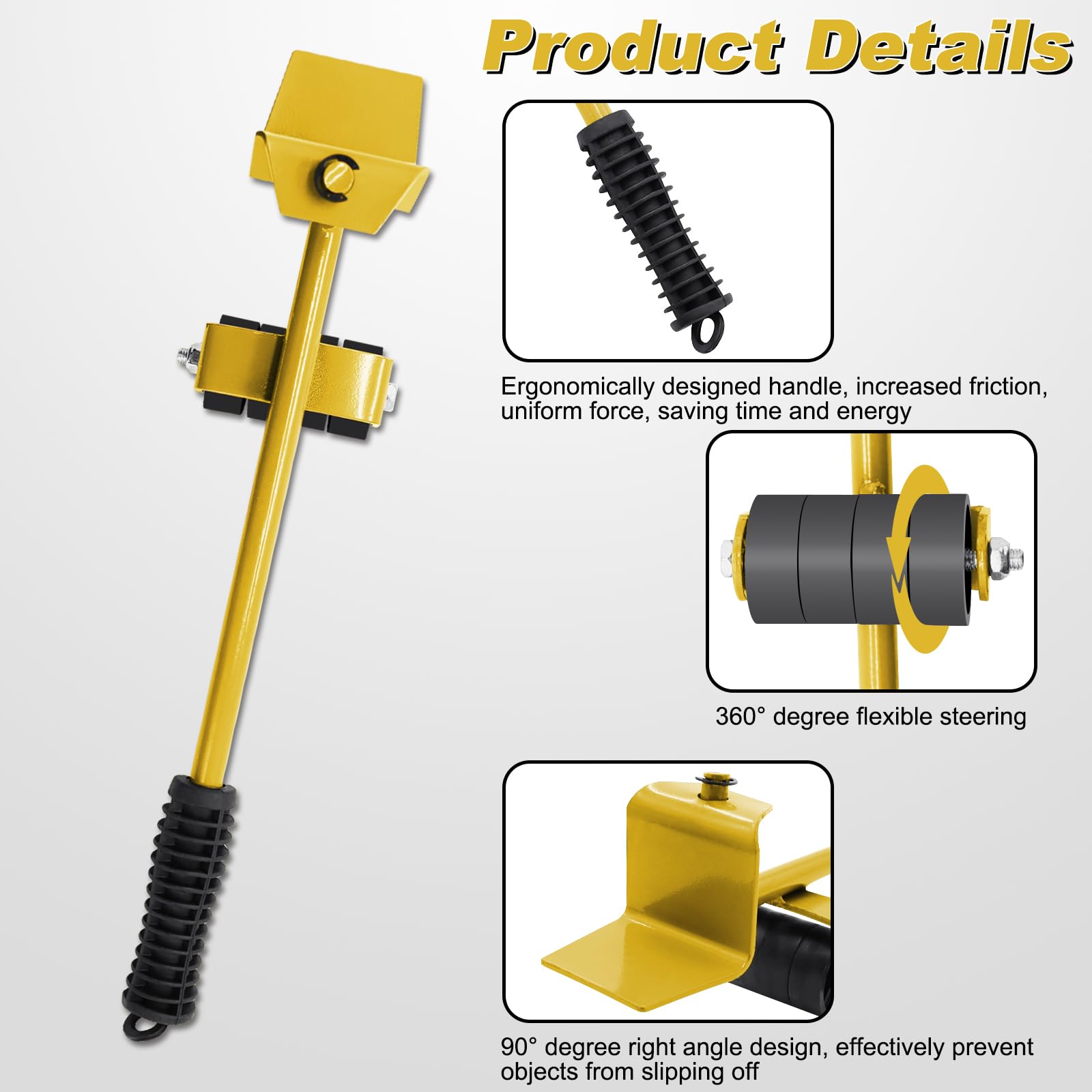 Hioph Heavy Furniture Mover with 4 Furniture Sliders, Standalone Furniture Mover, 360° Full Rotation, RED (Yellow, One Size) - Image 3