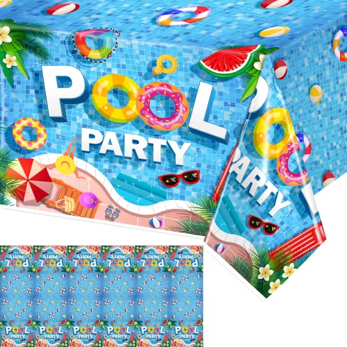 3 Pieces Pool Party Supplies Pool Party Tablecloth, Pool Party Decorations Table Clothes, Beach Party Decorations, Pool Party Plastic Tablecloth for Summer, Pool Party, Beach Party, Pool Party Decor