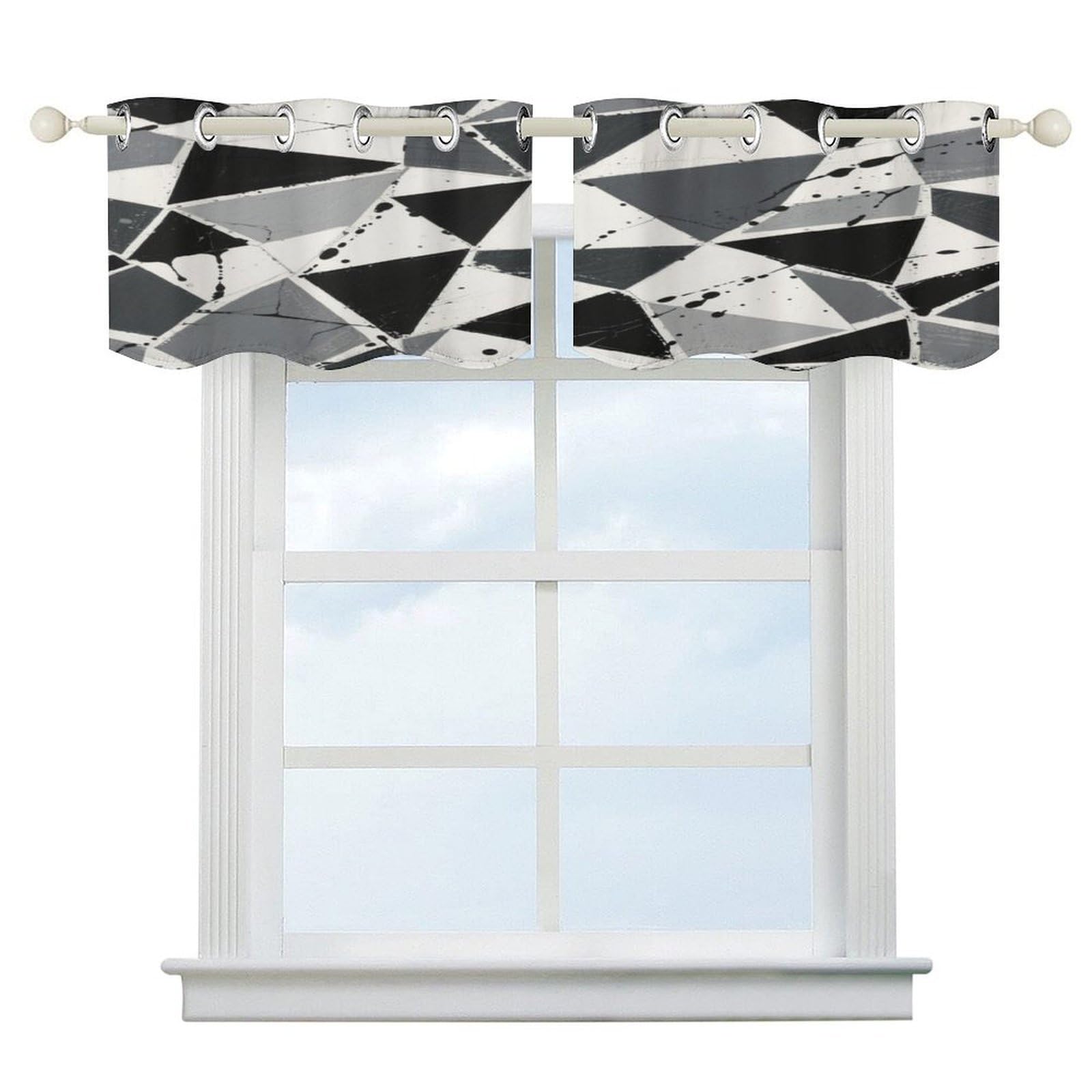 Fekiloot Style Ink Geometry Short Curtains Valance Curtain