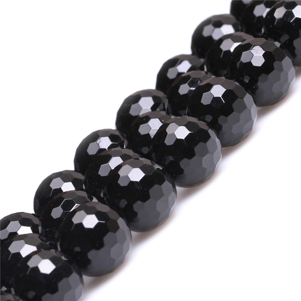 Sweet & Happy Girl's Store 16mm Round Faceted Gemstone Blackagate Bead Strand 15 Inch Jewellery Making Beads - Image 2