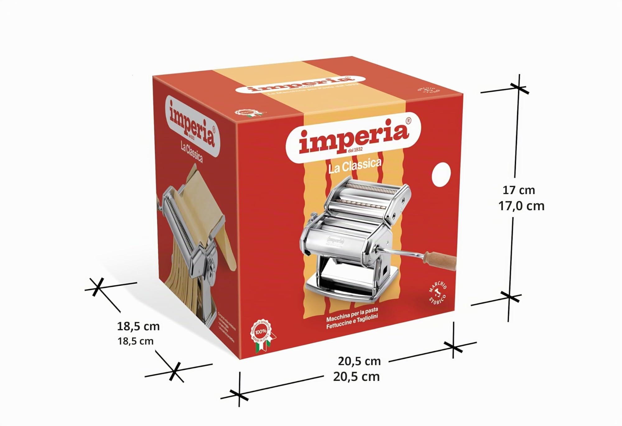 Imperia IPASTA Classica Nudelmaschine 100% Made in Italy. Frischpastamaschine aus Stahl. Manuelle Teigausrollmaschine mit Kurbel. Für die Herstellung von Teig für Lasagne, Tagliolini, Fettuccine.