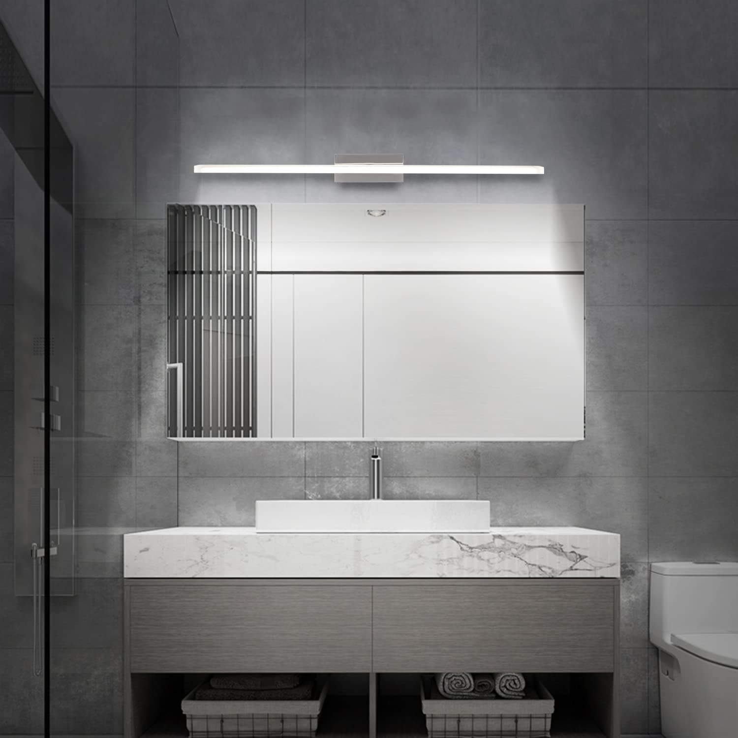 Aplique Espejo Baño 60cm,1600lm LED Lámpara de Pared 15W Acero Inox | IP44 Impermeable Iluminación 1600LM 230V, Blanco Frío 6000K, Lámpara de Acero Inoxidable para Espejo de Baño
