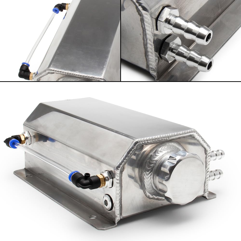 Shkalacar Lata de Captura de Aceite 1L/2L, Oil Catch Can De Aluminio Universal, Ventilación de Aceite con Tapón de Drenaje Negro/Plata