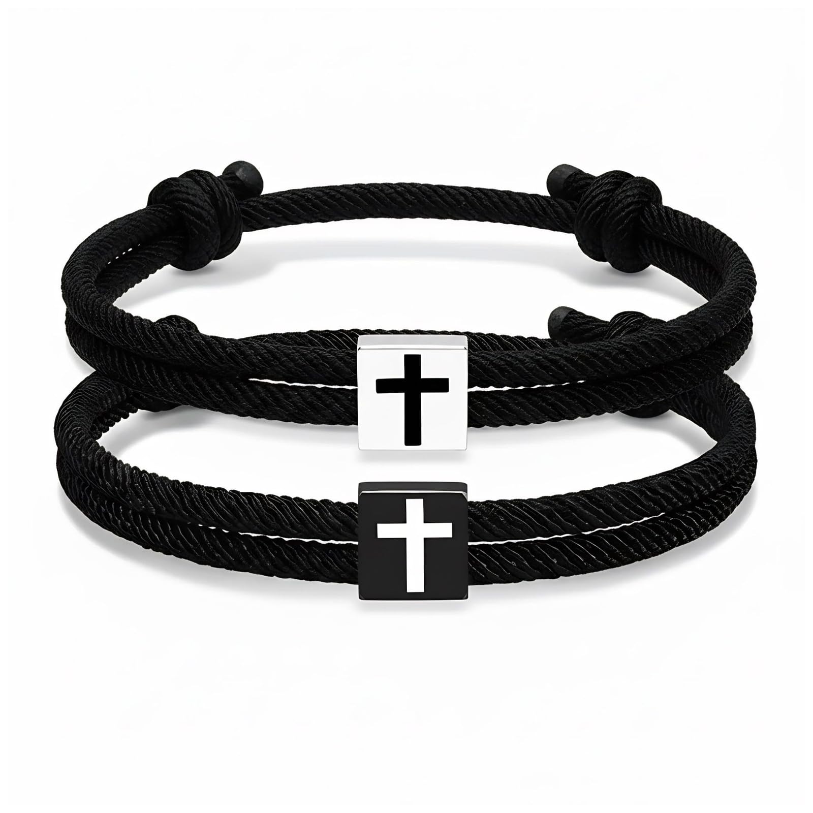 Maxtonser Pack of 2 Braided Rope Bracelets with Crosses Charm Adjustable for Comfortable Wrist Fit Symbol