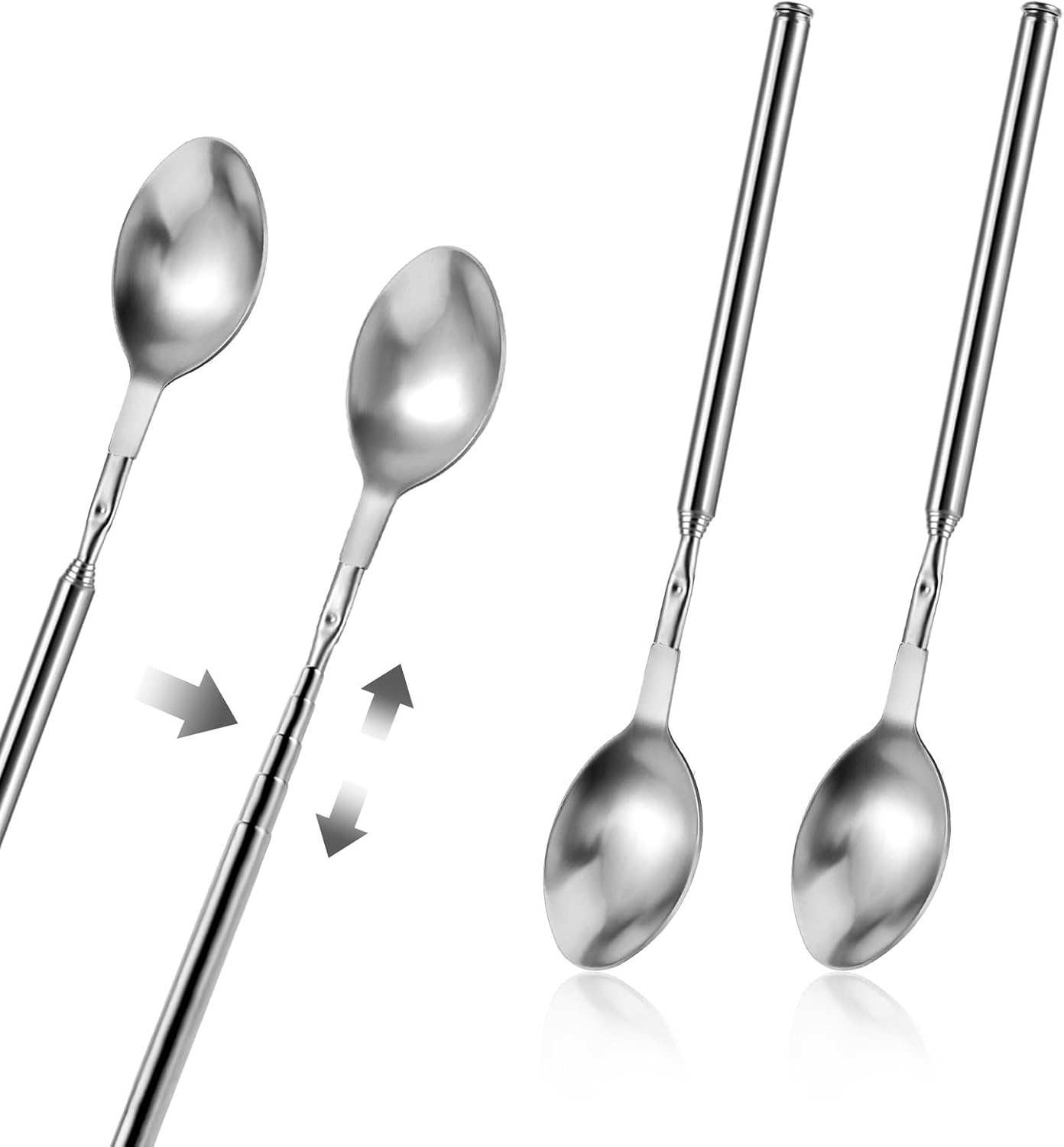 2Pcs Extendable Forks 8.7 to 25.6 Inch Adjustable Telescopic Fork, Stainless Steel Long Fork Retractable Dinner Fork for Fruit Dessert BBQ