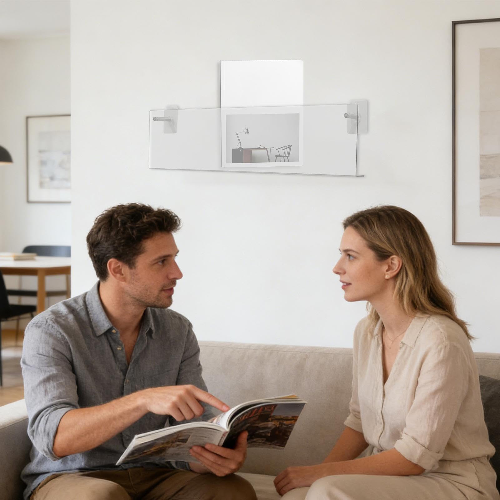 Supporto da parete in acrilico per dischi in vinile, set da 2 pezzi, design senza fori, display trasparente per soggiorno, camera da letto, appartamento, ideale per libri e riviste