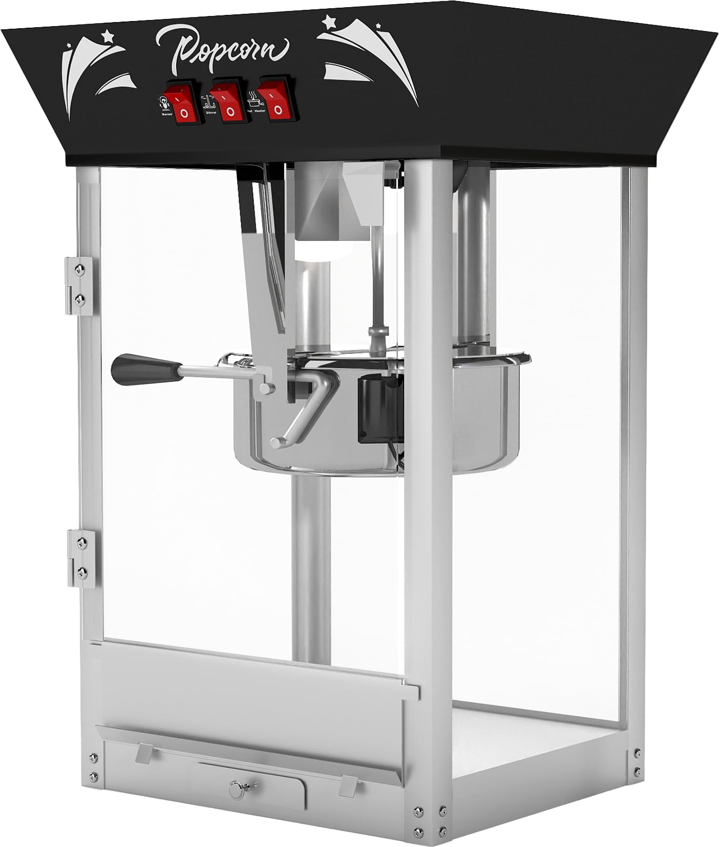 Popcorn Machine with Cart Wheels - Popcom Maker with Stainless Steel Kettle, Popcom Popper for Home, Theater, Parties (Black, 14OZ)