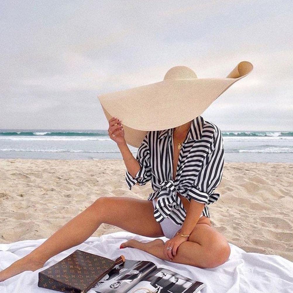 Chapeau de paille à large bord pour femme, chapeau de paille de plage surdimensionné pour femme, chapeau de soleil souple pliable, chapeau de plage pliable
