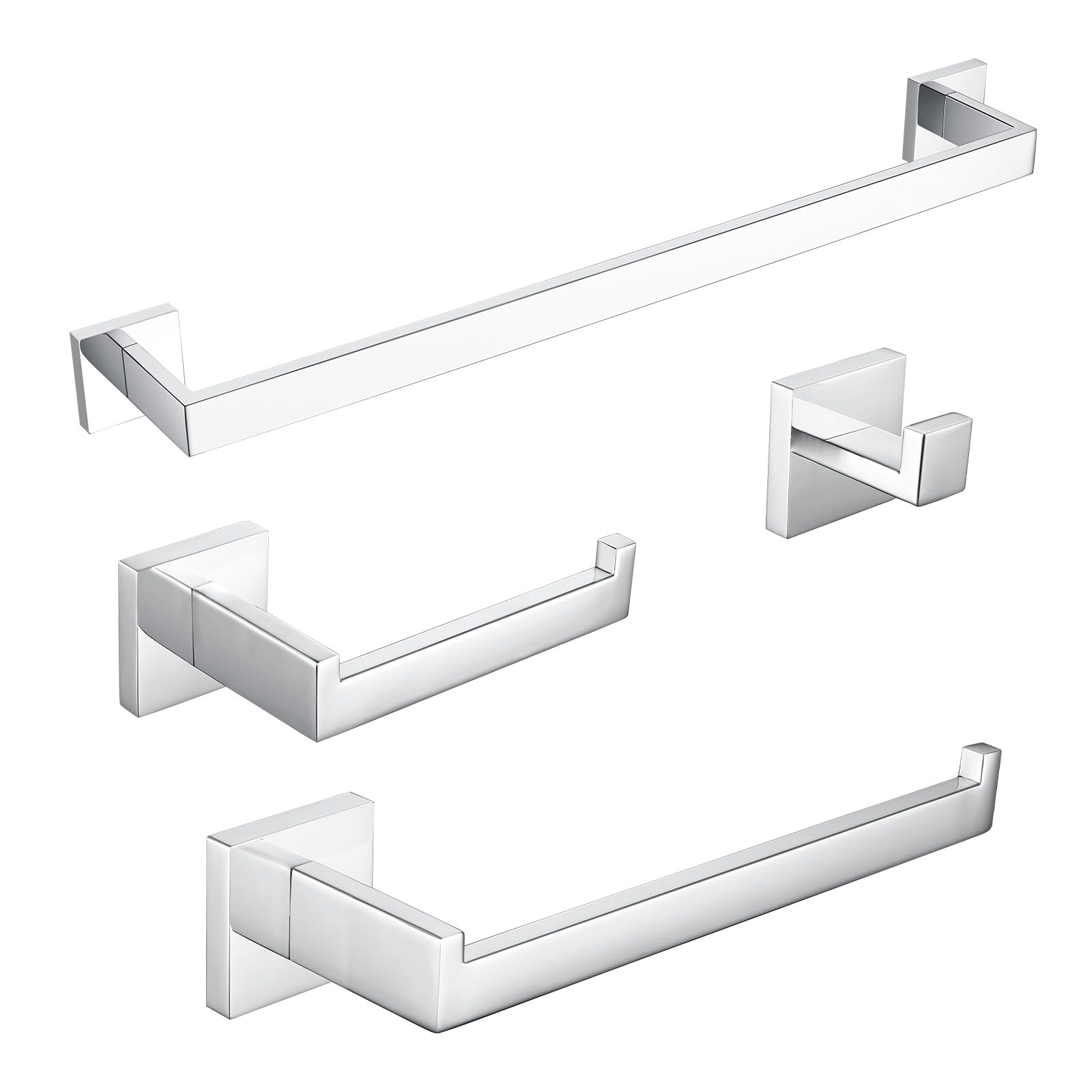 BAGNOLUXPholished Chrome Bathroom Accessories Set, 4-Piece Wall Mounted Towel Bar Set Heavy Duty, 24 Inch