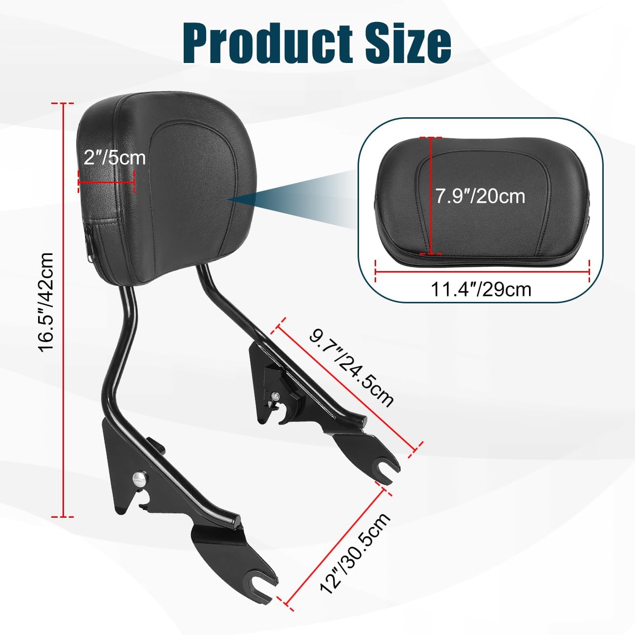 Detachable Upright Passenger Backrest Sissy Bar With Backrest Pad Compatible With for 2009-2025 Harley Touring Street Glide Road King Electra Glide Road Glide FLHR FLHX FLHT FLTR,Black