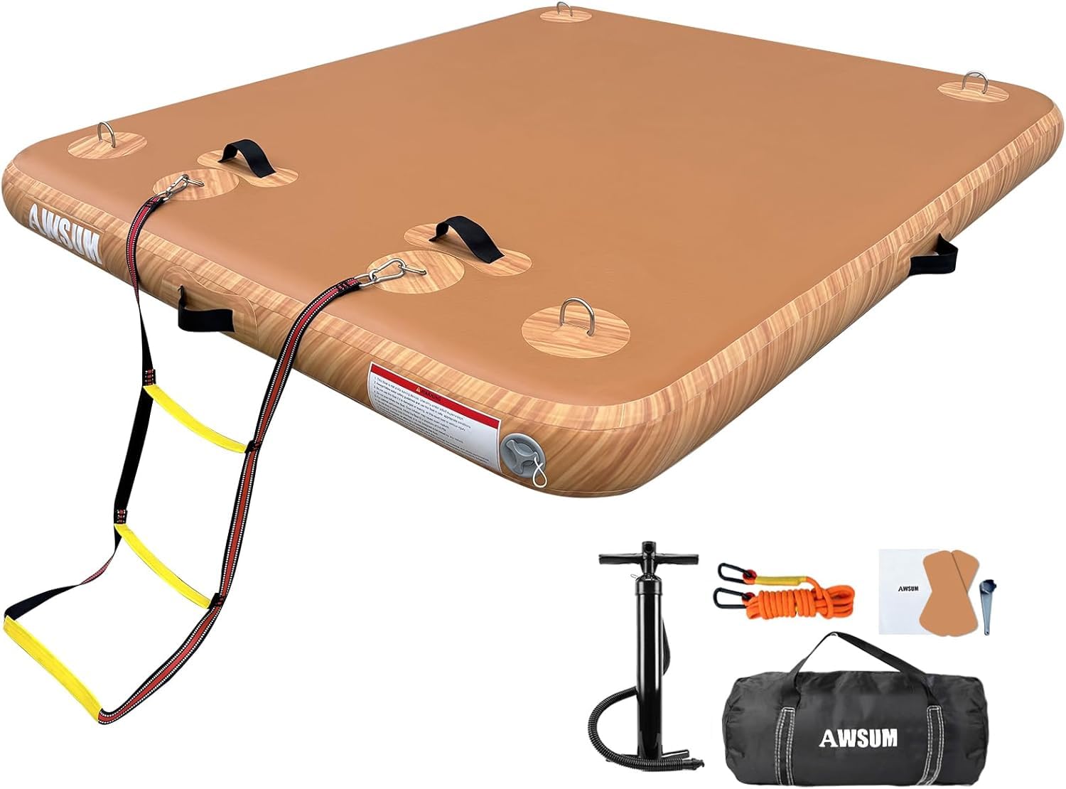 AWSUM Inflatable Floating Dock Air Dock Platform, 5ft x 6ft Inflatable Water Mat Floating Island Raft with None-Slip Wood Surface for Lake Pool Beach Ocean