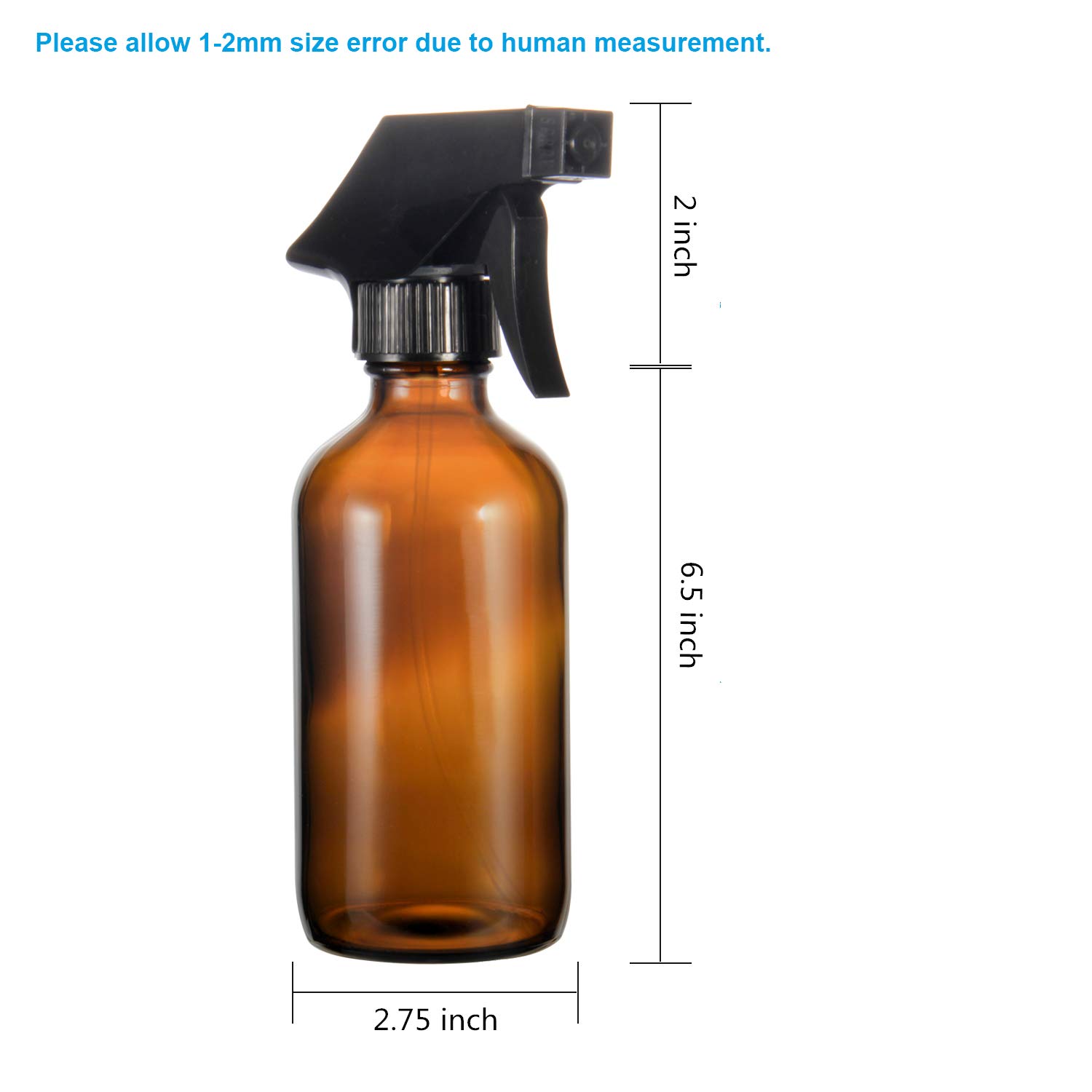 RUCKAE Empty Amber Glass Spray Bottle(8 Pack),with Labels,Pen and Funnel,16 oz Refillable Container for Essential Oils,Cleaning Products or Aromatherapy,Black Trigger Sprayer
