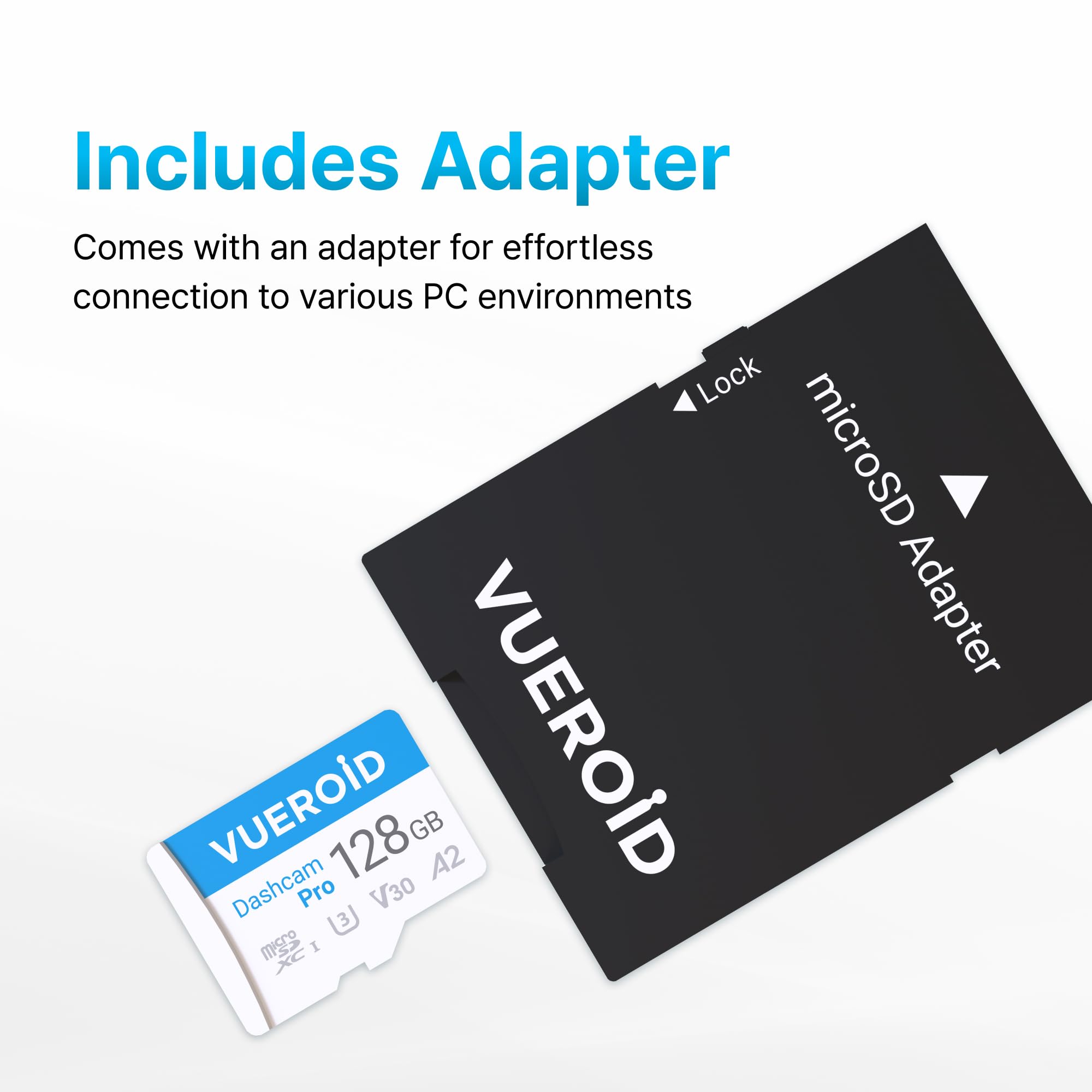 Tarjeta microSD Dashcam Pro de 256 GB con adaptador de lector, C10, V30, UHS-I, clase 10, A1, tarjeta de memoria de alta velocidad para video 4K UHD, velocidad de lectura de hasta 100 MB/s