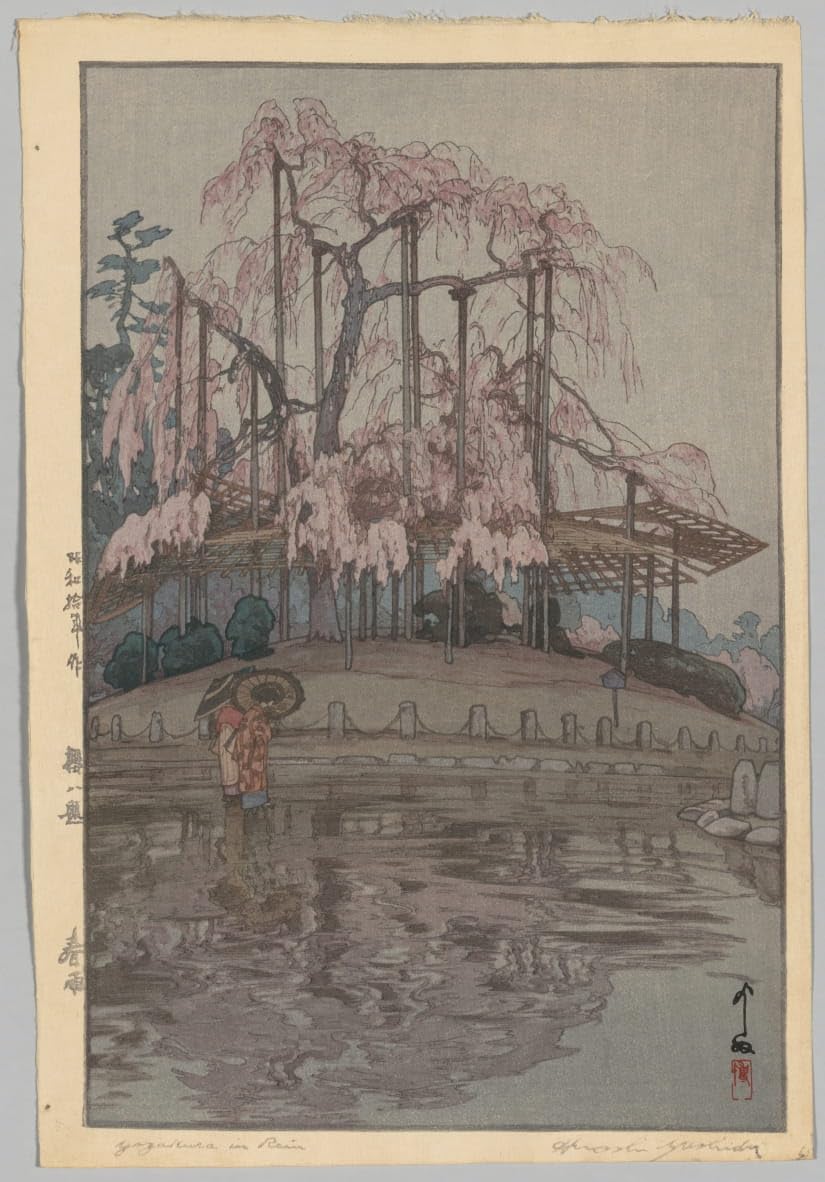 Lienzo de flores de cerezo y lluvia primaveral: arte zen de Yoshida Hiroshi de 60x90cm 5