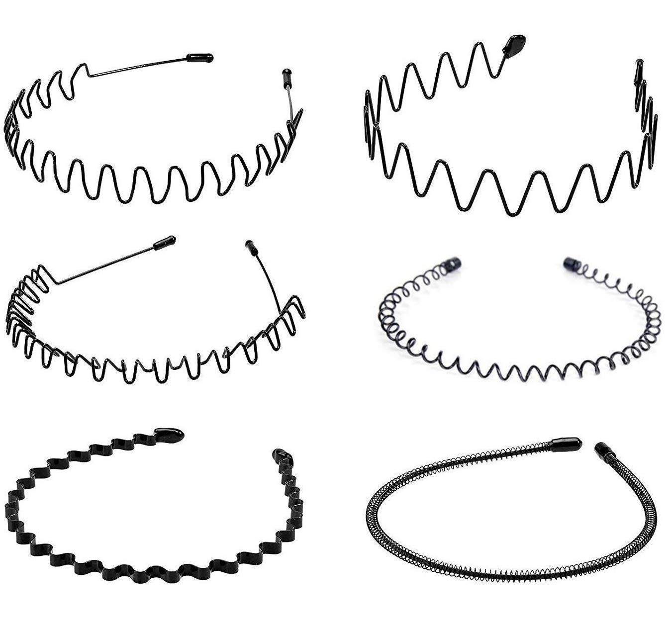 6 PCS Metal Hair Hoop, AOSEA Spring Wave Multi-Style Hairband Flexible Headband Accessory for Women Men-Black