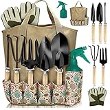Gartenwerkzeug-Set, robuste Gartengeräte, 7 Gartengeräte aus Edelstahl mit robuster Garten-Werkzeugtasche, Outdoor-Werkzeug mit rutschfestem ergonomischem Griff, Gartengeschenke für Damen und Herren