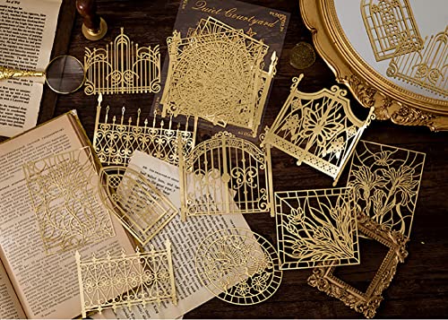 51 Pcs Shiny Decorative Lace Papers With Retro Magnifier Hollow Golden Assorted Patterns Lace Papers For Scrapbooking #TOP6
