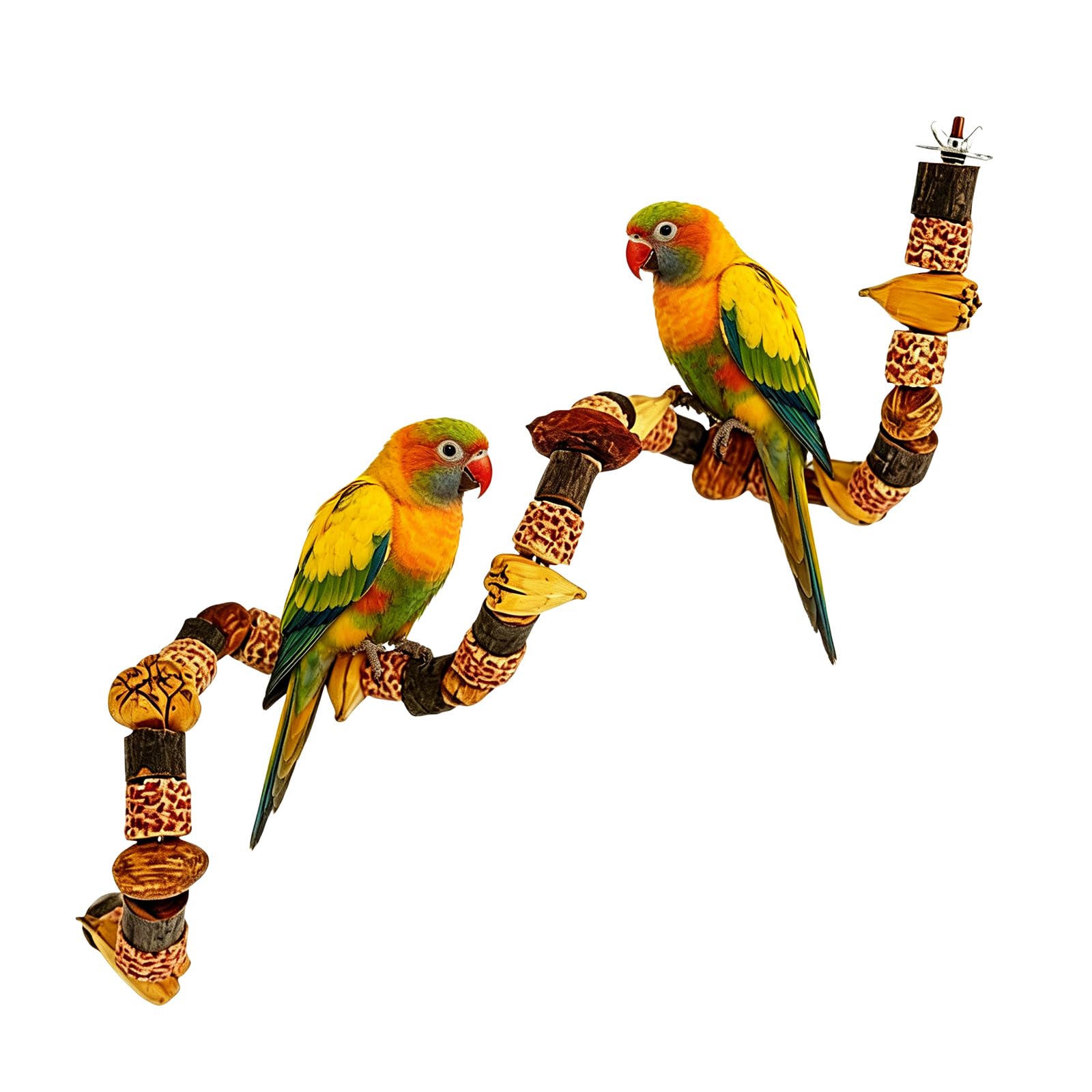 Giocattolo per pappagallo ondulato, 80 cm, accessorio per gabbia per uccelli, scala in multimateriali (pannocchia, legno di mango, ananas, legno di pesca, legno di mela), divertimento per pappagallo e