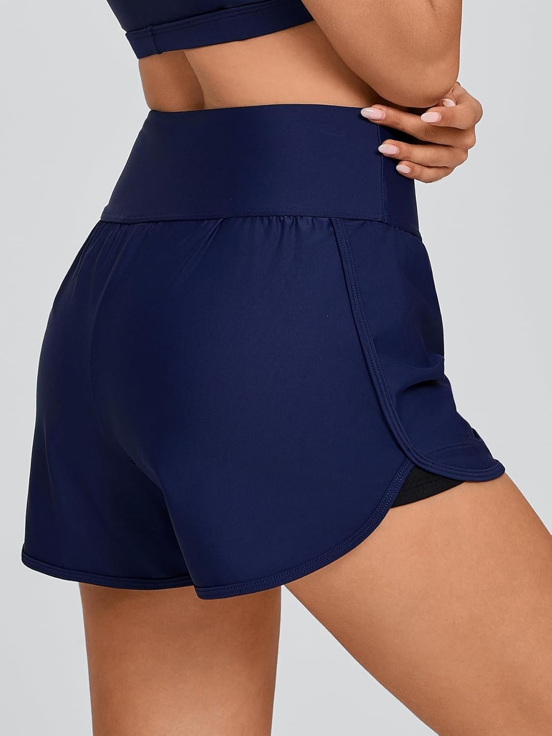 Women High Waisted Swim Shorts 2 in 1Tummy Control Bathing Suits Bottoms Board Shorts Liner Pockets Swimsuit - Image 3