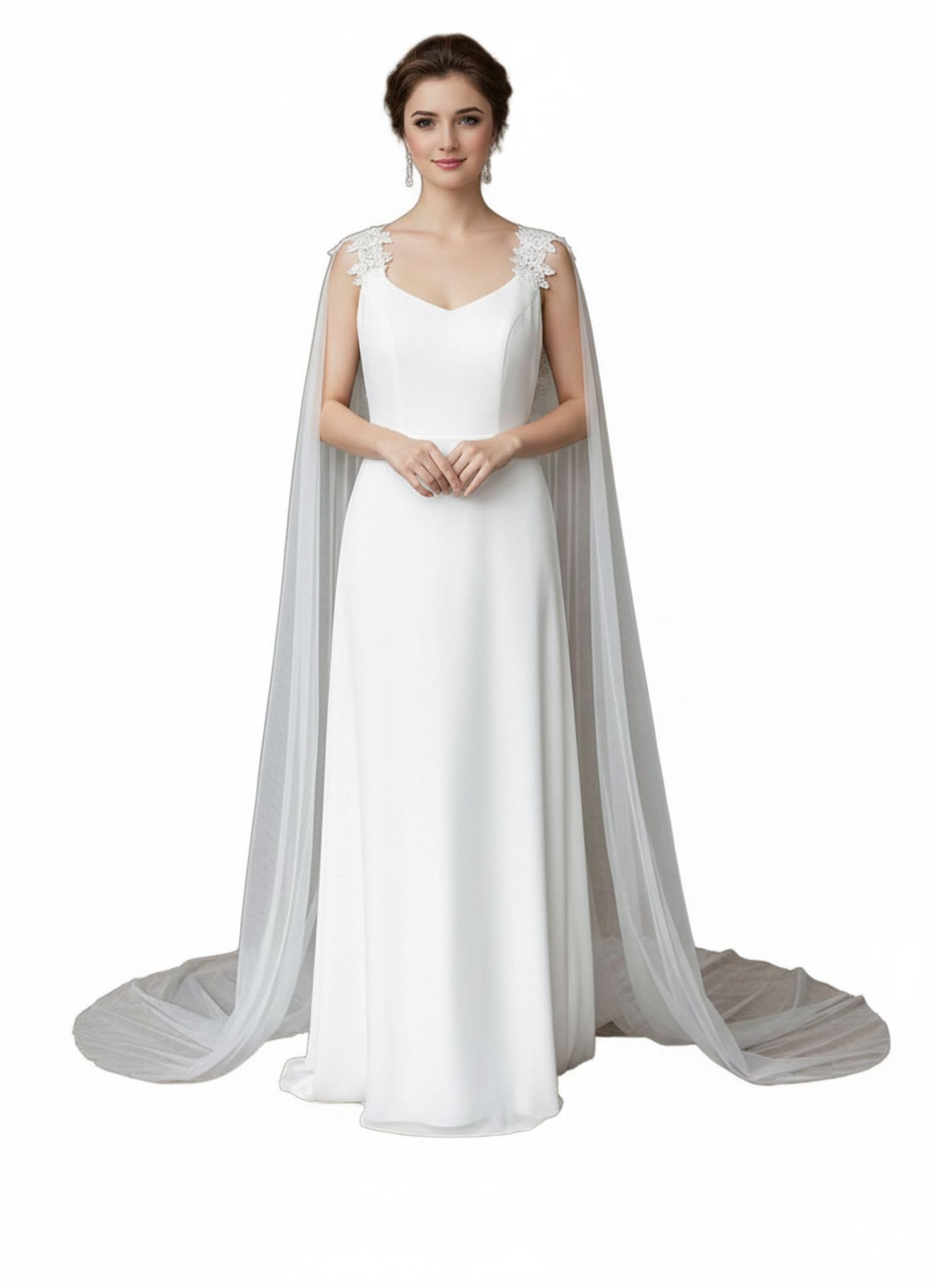 Unykaflor Wedding Cape for Bride,Tulle Cape Veil Floor Length Veil Cloak for Wedding Dress