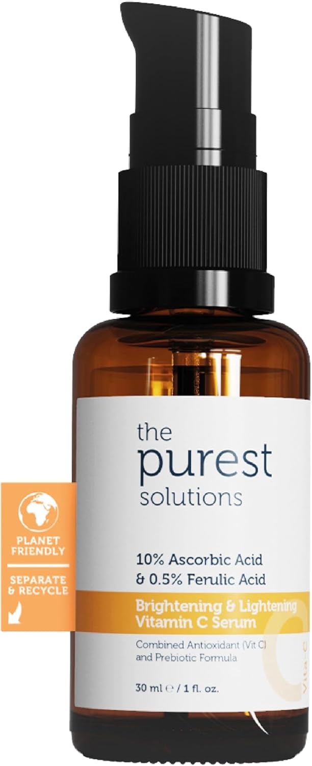 The Purest Solutions De puurste oplossingen Uitstralend en verhelderend vitamine C-serum 10% ascorbinezuur 0,5% ferulinezuur, hyaluronzuur, retinolserum voor gezicht, niacinamideserum Anti-aging, anti