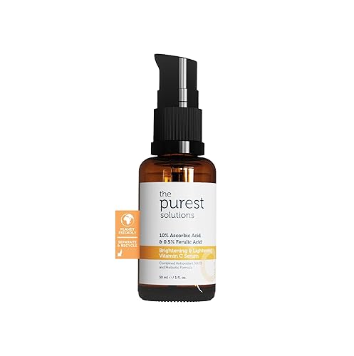 The Purest Solutions Suero iluminador y aclarador de vitamina C (10% ácido ascórbico y 0.5% ácido ferúlico) – Revitaliza y renueva la piel opaca –
