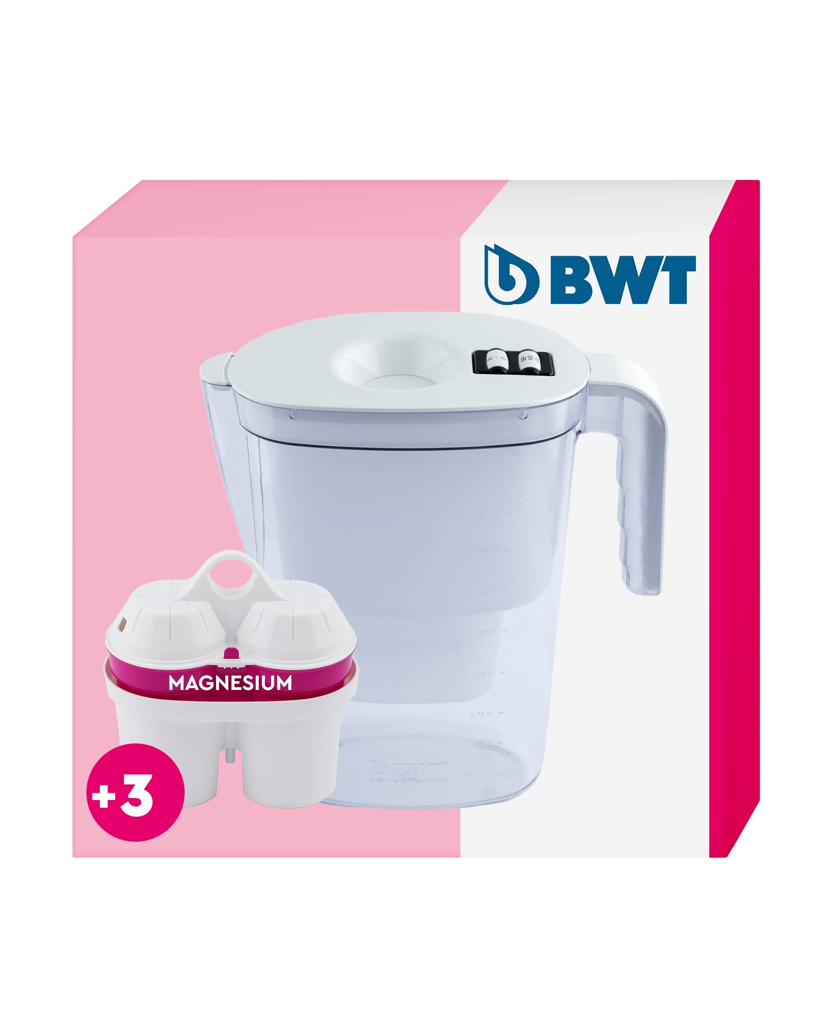 Filtro de agua de mesa BWT Vida con 6 cartuchos filtrantes Agua Mineralizada con Magnesio I Medidor manual I 2,6 litros I Blanco