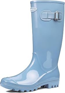 DKSUKO Women's Tall Waterproof Rain Boots - Non-Slip Garden Wellington Rubber Boots with Adjustable Buckle & Stylish Colors