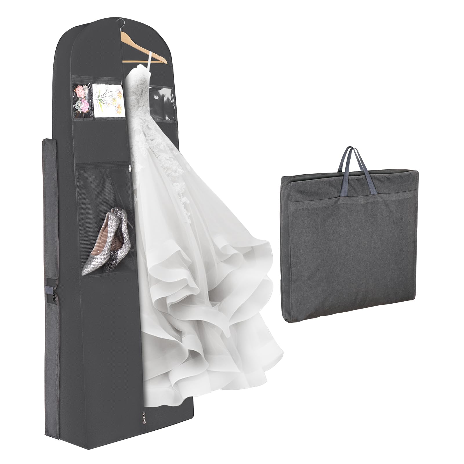 Univivi Portable Bridal Garment Bags for Gowns Long, 72 Inch, Grey