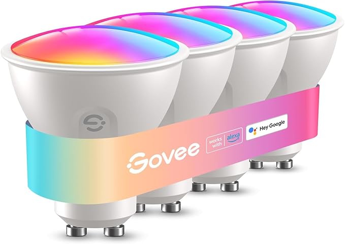 Govee Bombilla Inteligente GU10, Bombilla LED GU10 WiFi RGBWW Compatible con Matter, Alexa y Google Home, Lampara LED 400LM 16 Millones de Colores Regulable Sincronización de Música, Paquete de 4