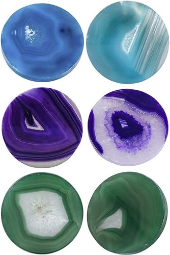 Rockcloud Paquete de 6 rodajas de mesa de ágata, losa de piedra de ágata para tarjetas de identificación de boda, tarjetas de lugar de 1.7 a 2.4