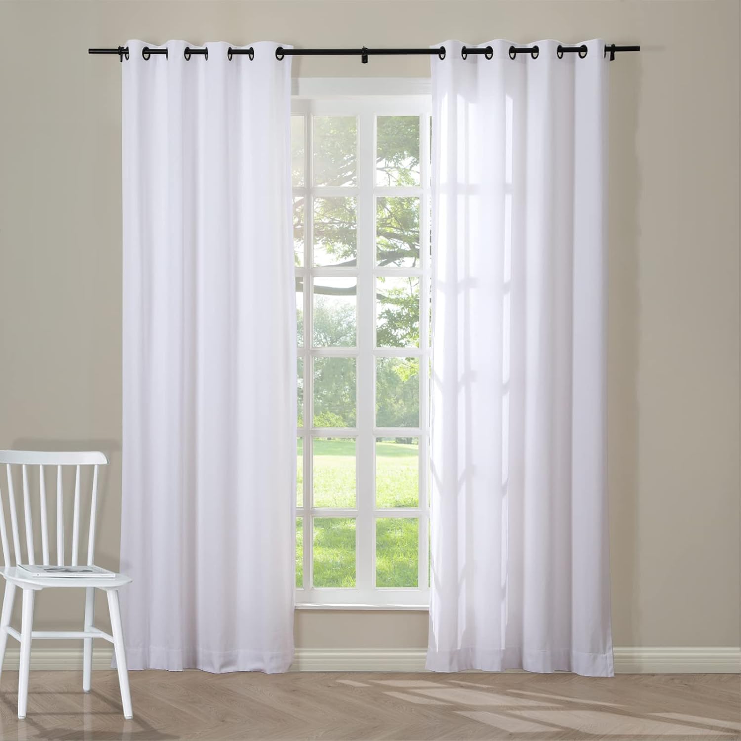 ChadMade Light Filtering 100% Cotton Curtain Whire 84 Inches Length Grommet Drape Window Treatment Curtain for Bedroom Farmhouse Cotton Lightweight Curtain (52Wx84L, 1 Panel)