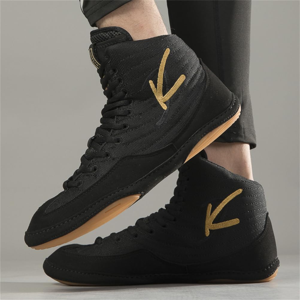 Scarpe da Lotta Unisex per Adulti da Uomo E Donna, Alte, Leggere, per Fitness, Boxe, Kickboxing, Palestra E Sport,Nero,37 EU