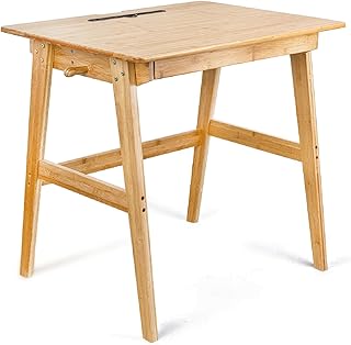 Dicunoy Writing Computer Desk with Drawer, 31" Small Simple Bamboo Table, Home Office Compact Sturdy Wooden Desk Furniture for Compact Apartmet, Bedroom, Study, Dormitory, Vanity, Workstation