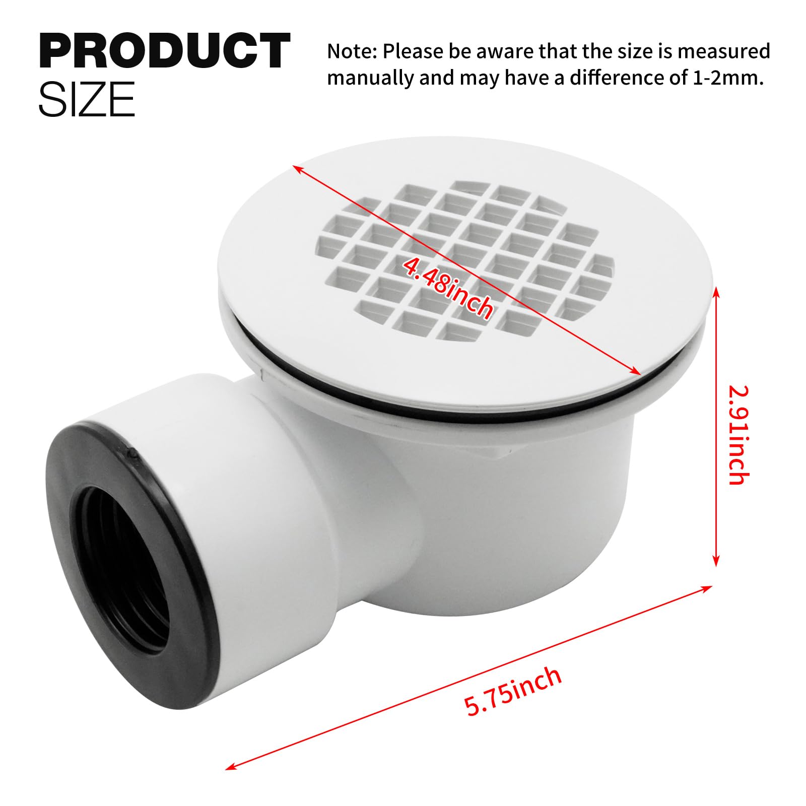 Low Profile Shower Drain With 1.5-Inch Side Outlet – PVC Assembly With Perforated Strainer, Anti-Odor Plug, Fits 60mm Pipe, Replacement For Shower Bases