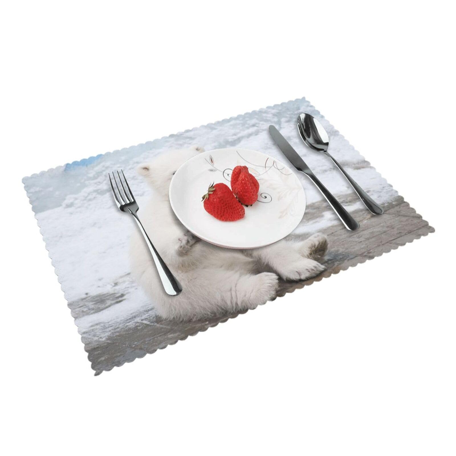 Cute Polar Bear Printed Placemats Set of 4 PCS Washable Placemat for Kitchen Table Heat-resistant Table Mats 45x30 CM