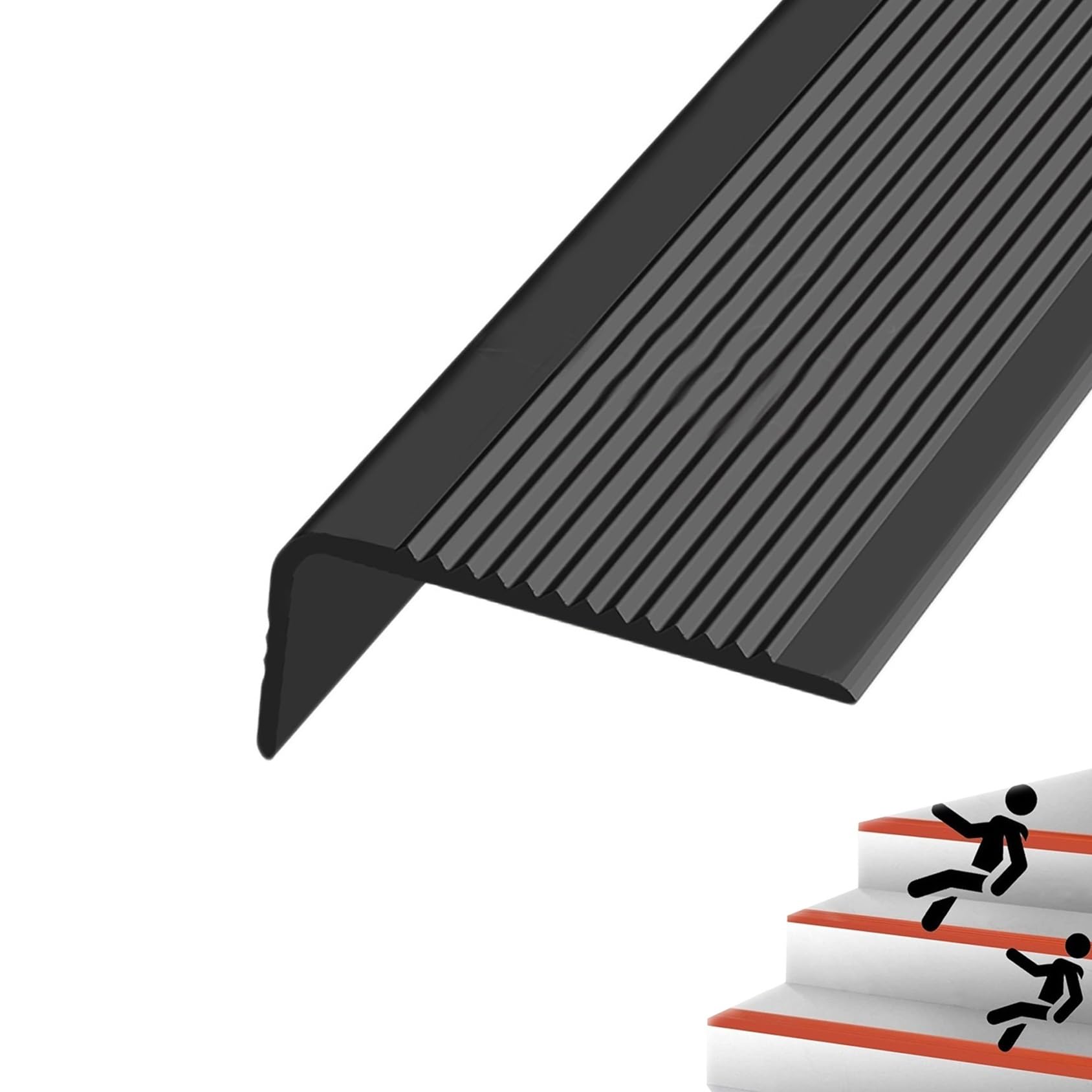 Perfil de PVC autoadhesivo de 2m negro protector antideslizante para peldaños