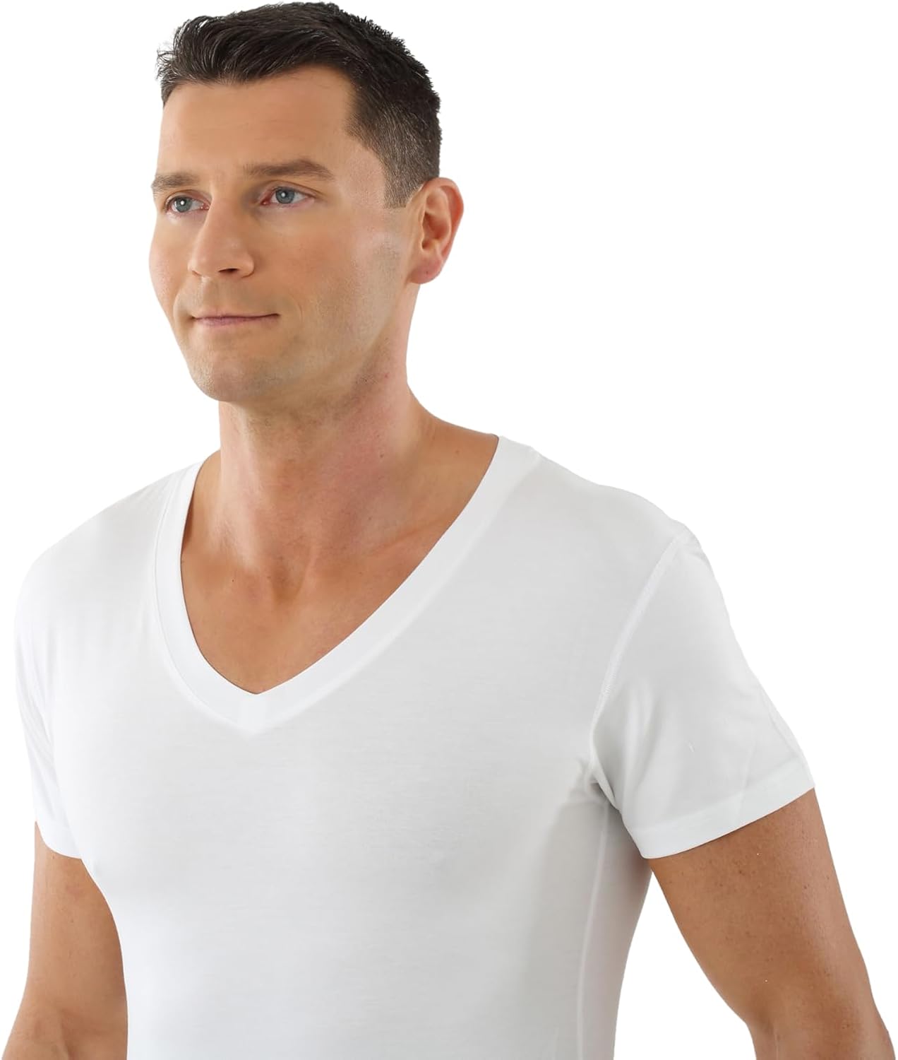 ALBERT KREUZ Men's v-Neck Business Undershirt with Short Sleeves Micromodal White