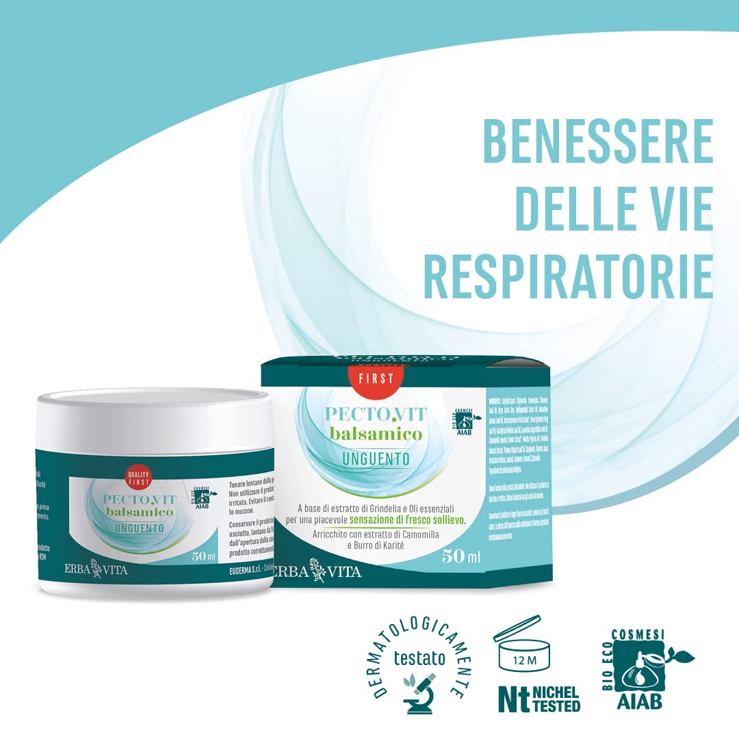 ERBA VITA Pecto.Vit Unguento Balsamico biologico prodotto cosmetico ad uso esterno per una piacevole sensazione di fresco e sollievo alle vie respiratorie - 50 ml