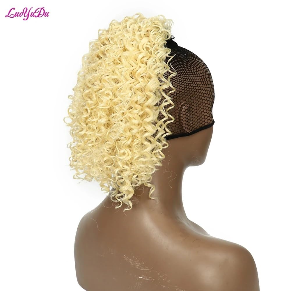 8 Zoll kurze, afro-lockige Pferdeschwanzverlängerung mit Kordelzug for schwarze Frauen, synthetischer Dutt mit Clips Für den täglichen Gebrauch(Black)