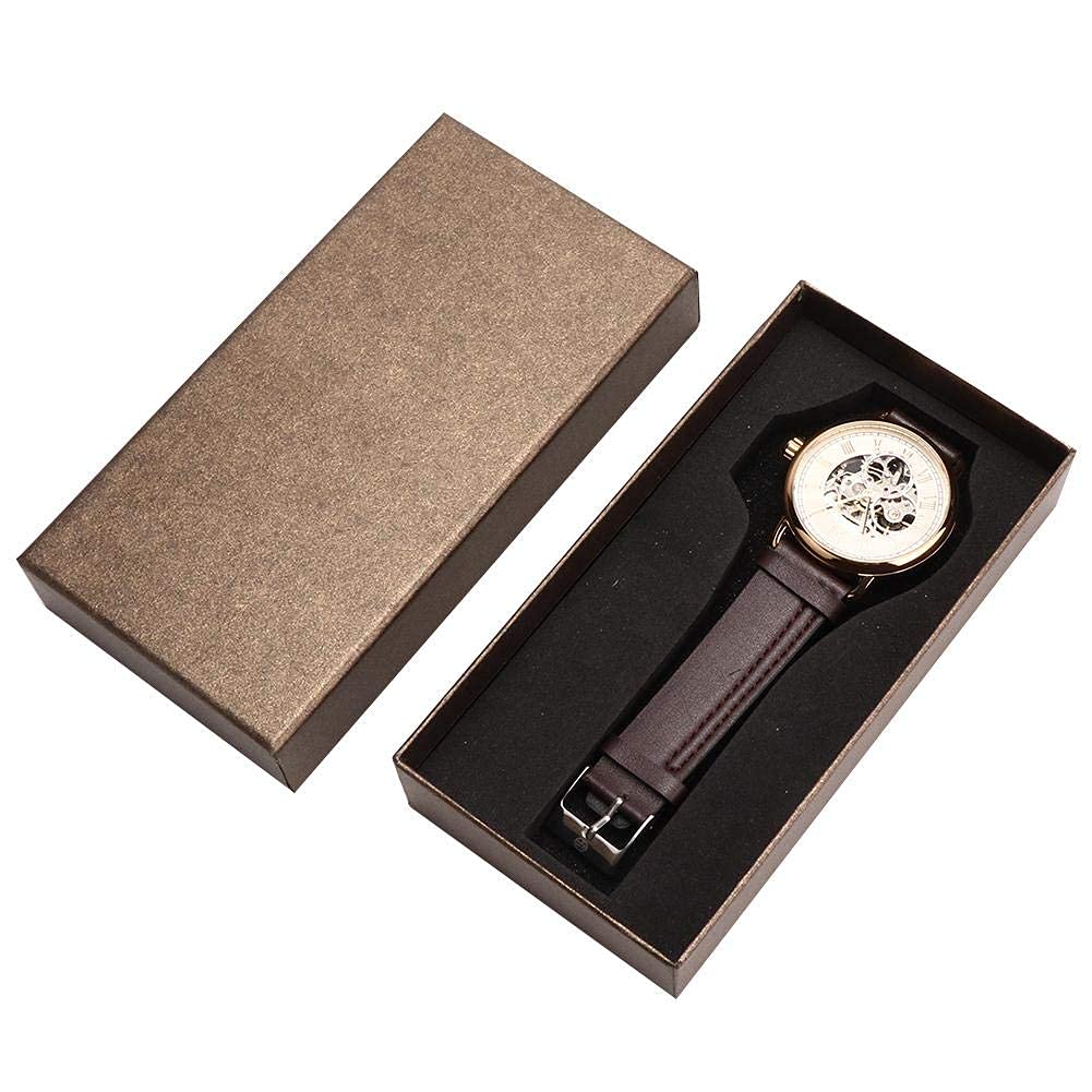 Reloj de pulsera mecánico semi automático, 46mm | Estilo moderno, diseño esqueleto, correa de cuero PU, resistente al agua, adecuado para uso diario, fiestas, regalos.