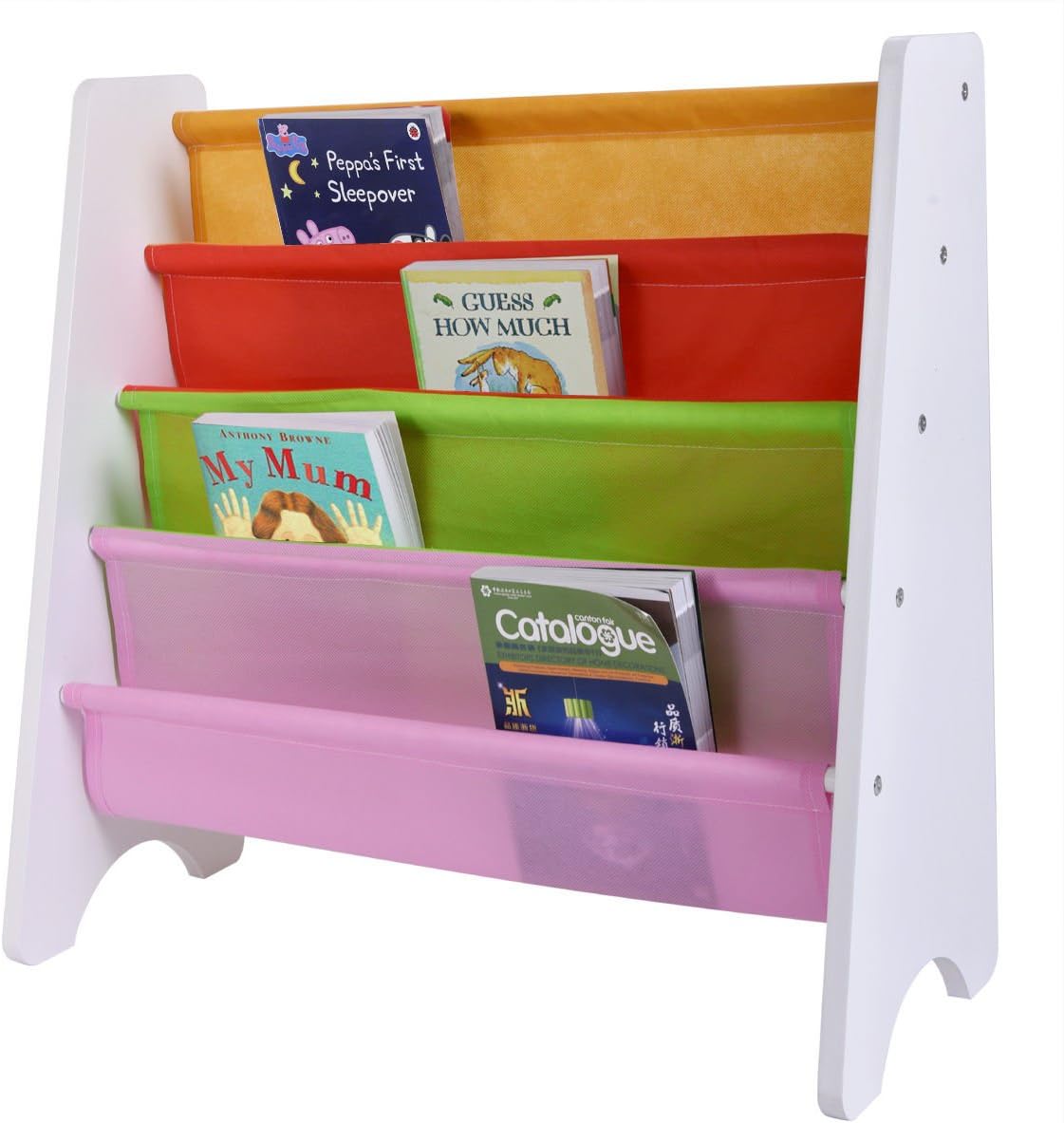 trois_s (White) Wood Kids Book Shelf Sling Storage Rack Organizer Bookcase Display