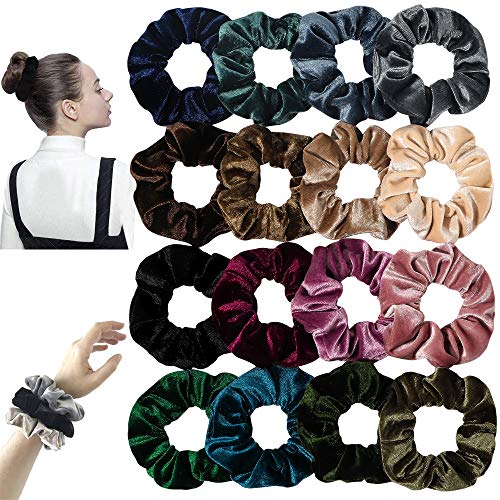 Velvet Scrunchies Hair Ties Girls – Ivyu16 Pack Cute Massive Scrunchy Vsco Woman Stuff Scrunchie Holder Present for Girls Hair Ties Elastic Bands