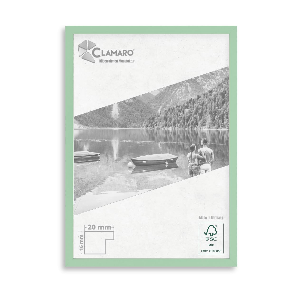 CLAMARO Collage 20 Picture Frame 35 x 100 cm Handmade Made to Measure Sage Modern 20 mm Wide Slim Design MDF Wooden Picture Frame with Acrylic Glass, Back Panel and Hanger โ image 1