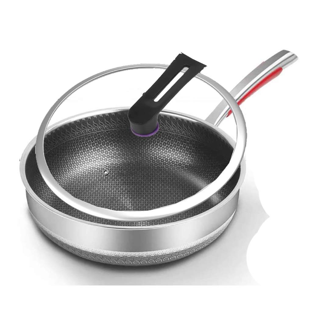 SH-chaoguo Fry Wok/Frying Pan/316 Stainless Steel Cooking Pan/Uncoated Non-Stick Pan with Lid, for Induction Cooker, Gas Stove (30 Cm)