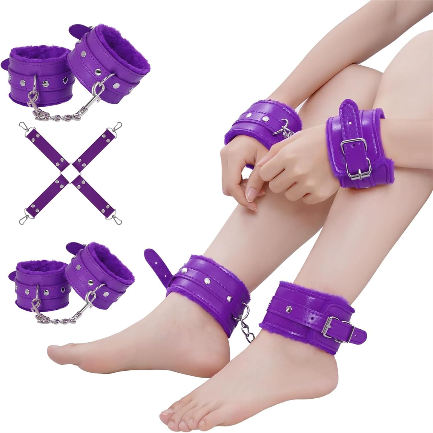 [12 Pezzi Set di Accessori in Pelle Viola, Set di Protezioni Sportive Regolabili, Fascia Elastica per La Casa E L'attrezzatura per Lo Yoga, Regalo Originale-K3