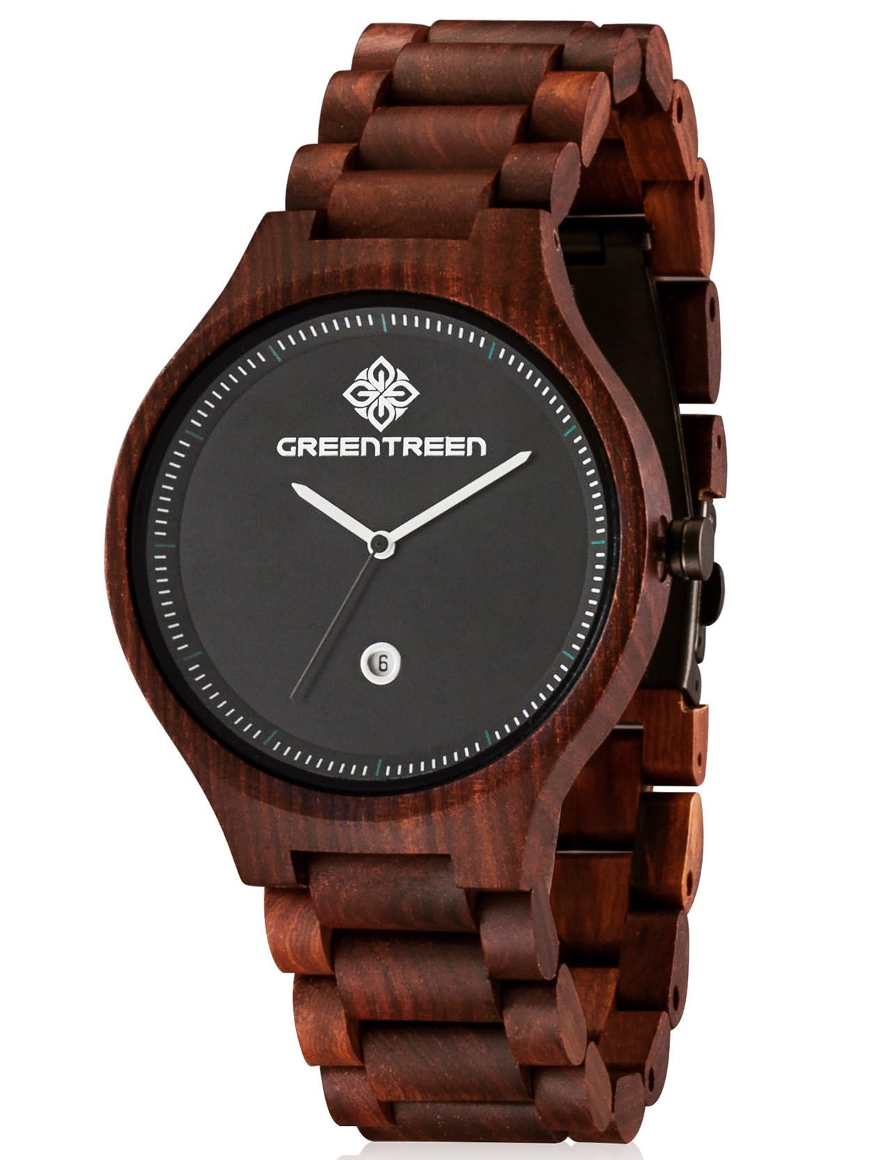GREENTREEN Watches for Men Wooden Lightweight: 42mm Date Display Quartz Movement Analog Wrist Watches - Gifts Handmade for Husband