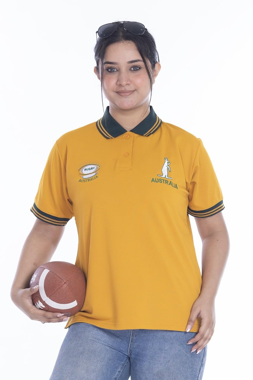 New Model UK Women Australia Rugby Fan Supporter T-Shirt (XXL, Golden Yellow)
