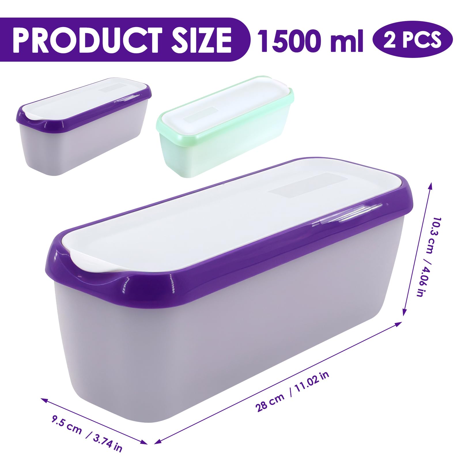 Bacs à Glace Réutilisables VEGOATY - Lot De 2, 1,5 L Chacun, Avec Couvercle Silicone, Sans BPA
