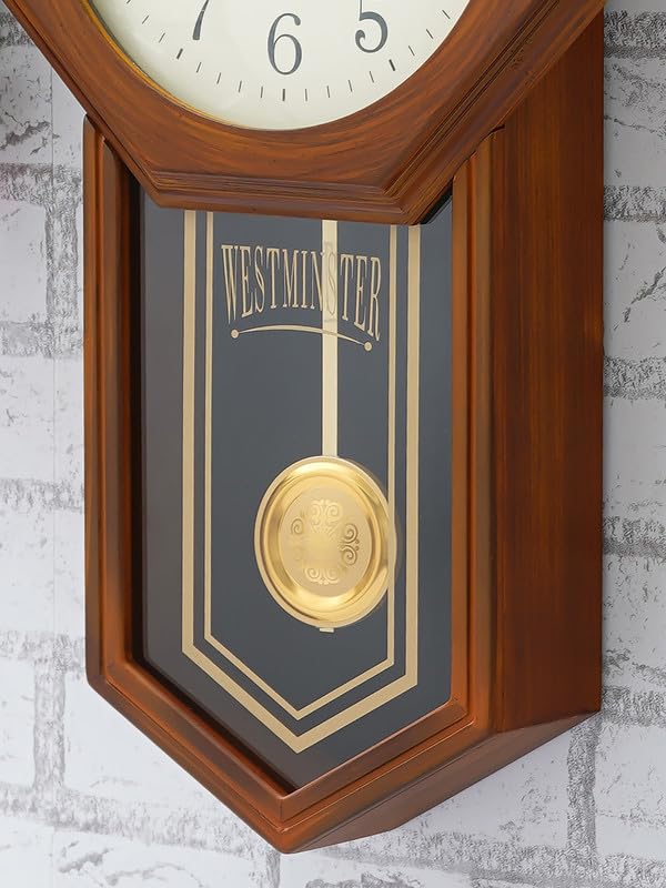 Image of CHRONIKLE Decorative Vertical Pendulum Wooden Case Analog English Numbers Musical Wall Clock for Living Room Home Decor Office Gifts (Size: 31 x 7 x 56.6 CM | Weight: 1825 Gram | Color: Brown)